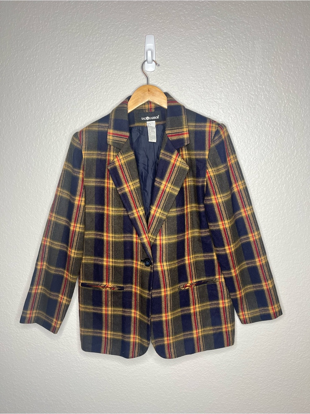Sag Harbor Vintage Plaid Wool Blend Blazer Jacket Women’s Size 8 Tartan Fall